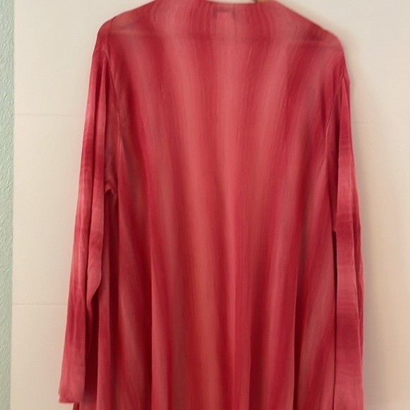 Amazing Long Line Boho Lightweight Open Duster Red Ombre Shade Relaxed Fit Sz 3X - Picture 6 of 7